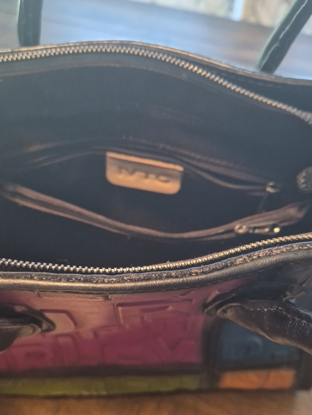 Colorblock Embossed Leather Tote - Multicolor - Picture 7 of 14